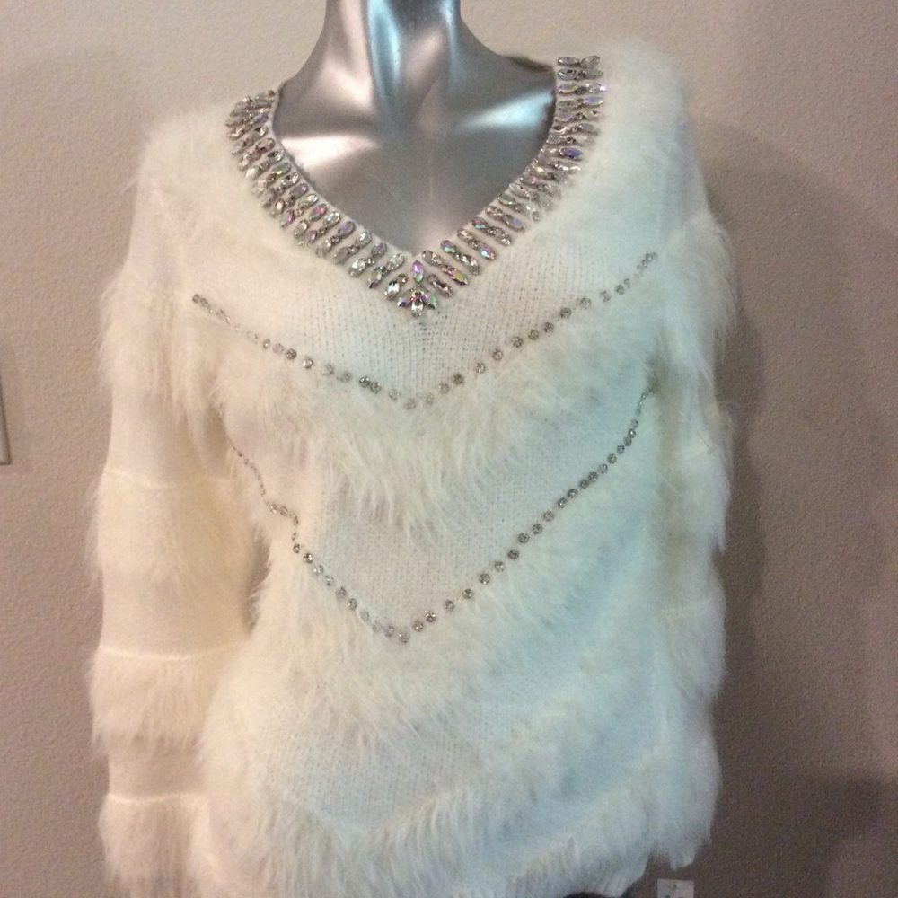 Evelyn Rhinestone Fuzzy Sweater